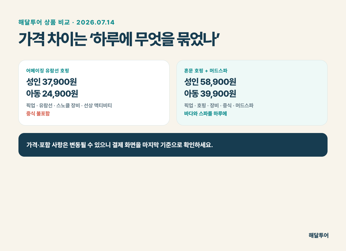 해달투어 나트랑 호핑투어 가격 포함사항 비교