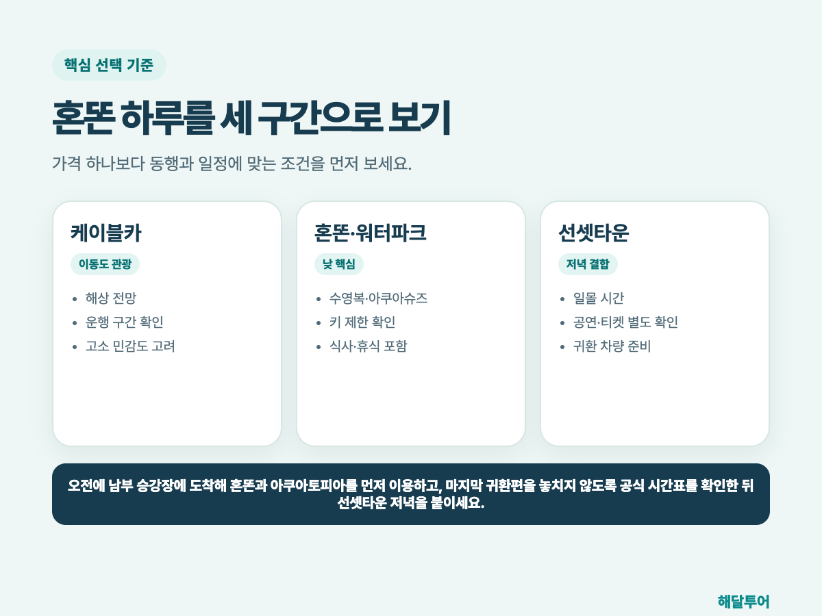 혼똔 하루를 세 구간으로 보기